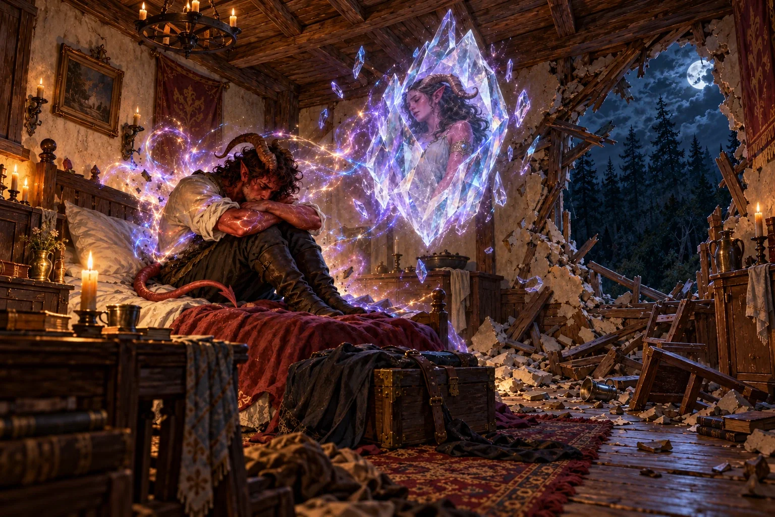 Kai’thos glimpses a magical image of Sirith as the inn wall breaks apart.