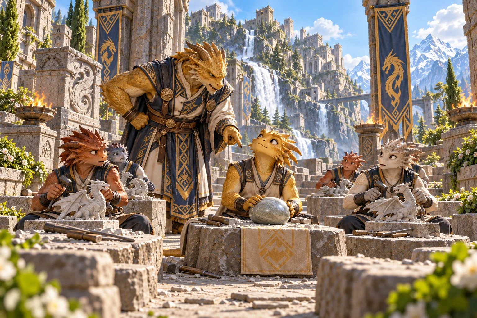 Young Da’ar presents a polished stone beside the other children’s dragon carvings.