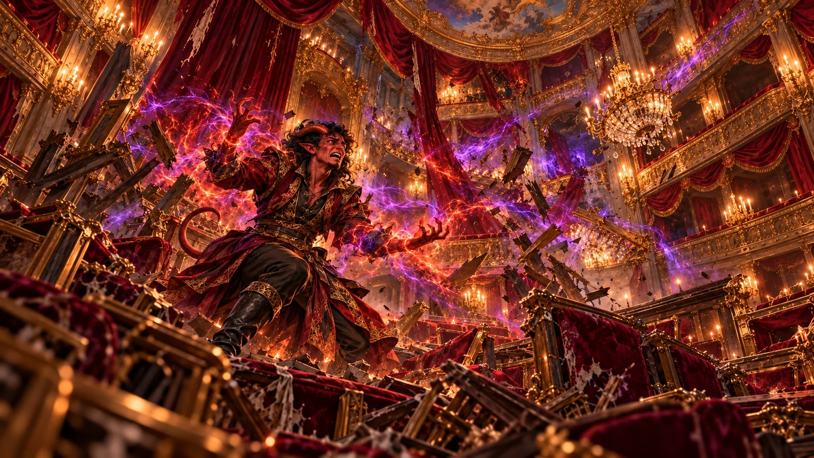 Uncontrolled violet magic tears through the Opera Eclese around Kai’thos.