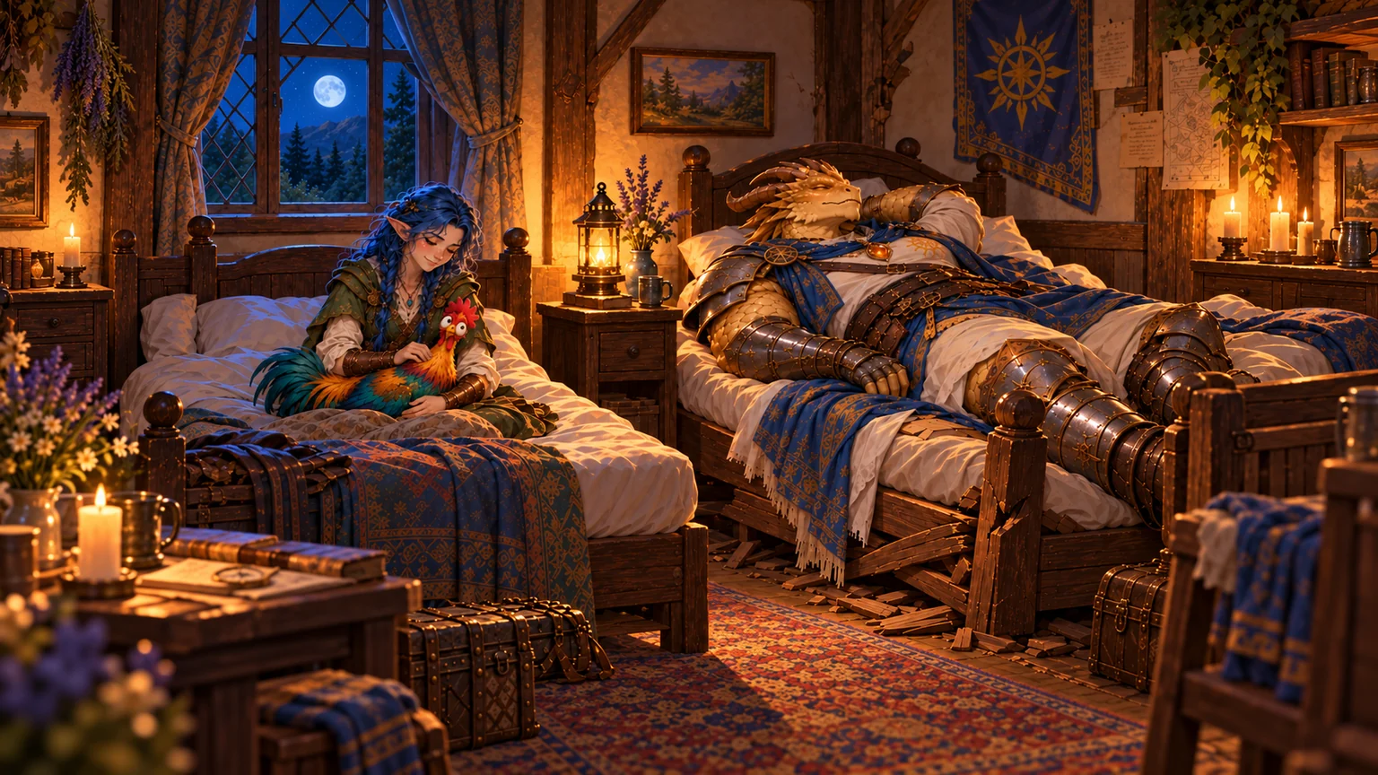 Ayla settles Charlie on her bed while Da’ar sleeps in the separate bed at the Stageway Inn.